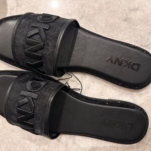 DKNY Black Embossed Slide Sandals